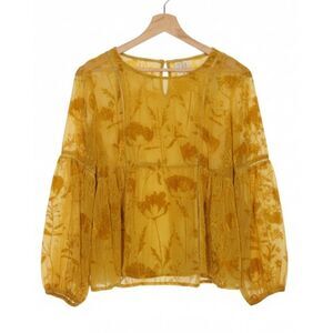 womens large blouse Meadow Rue boho sheer mustard floral top vevet whimsy goth